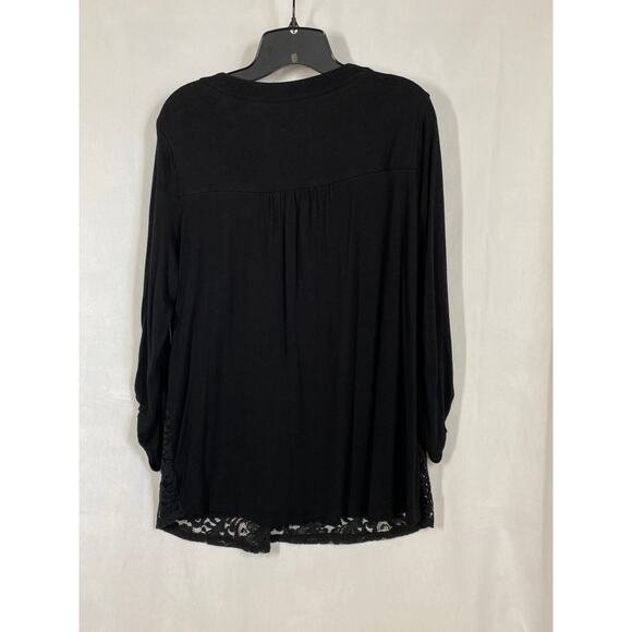 Apt. 9 Black Lace Overlay Relaxed Fit 3/4 Sleeve V Neck Tunic Blouse 1X - Picture 4 of 9